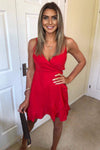 Red Strappy Frill Hem Mini Dress