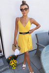 Yellow Strappy Frill Hem Mini Dress