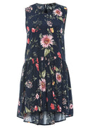 Navy Floral Printed Dipped Back Dress