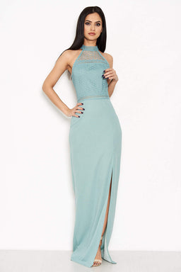 Duck Egg Crochet Top High Neck Maxi Dress