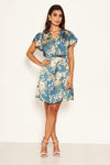 Duck Egg Floral Pleated Wrap Dress