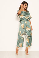 Duck Egg Floral Print Culotte Jumpsuit