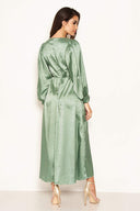 Duck Egg Satin Printed Maxi Dress with Front Splits
