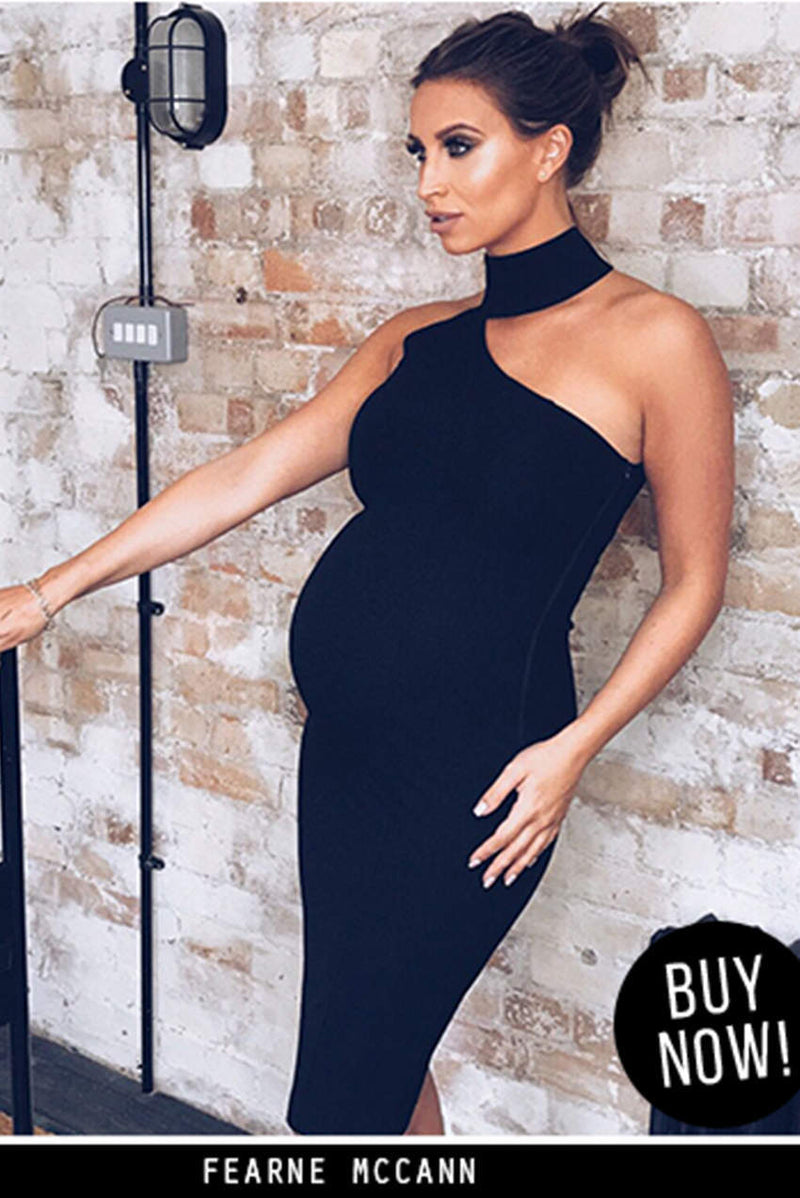 Black One Shoulder Midi Dress