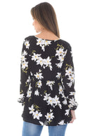 Black Floral Printed Frill Top with Frill Bottom