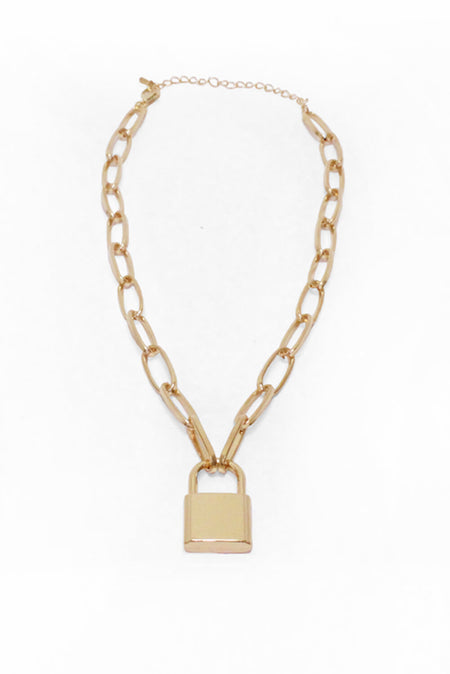 Gold Chain Padlock Necklace