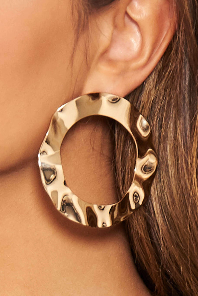 Gold Large Circle Hammered Earrings
