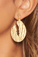 Gold Oval Cut Textured Earrings