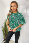 Green Abstract Printed Flared Blouse