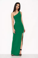 Green Asymmetric Thigh Split Maxi Dress