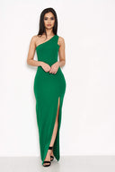 Green Asymmetric Thigh Split Maxi Dress