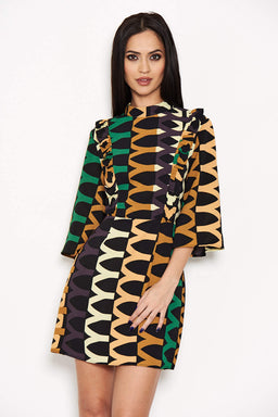 Green Aztec Printed Day Dress