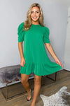 Green Frill Hem Smock Dress