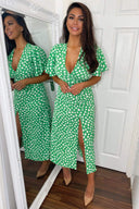Green Heart Print Midi Dress