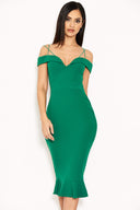 Green Off The Shoulder Strappy Fishtail Dress