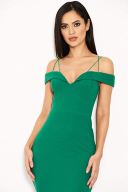 Green Off The Shoulder Strappy Fishtail Dress