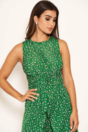 Green Patterned Knot Front Playsuit