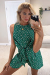 Green Patterned Knot Front Playsuit