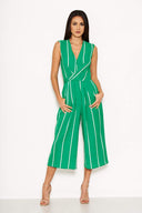 Green Pin Striped Culotte Jumpsuit