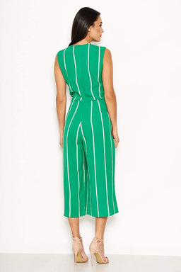Green Pin Striped Culotte Jumpsuit