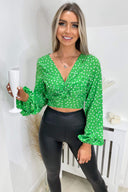 Green Polka Dot Front Knot Crop Top