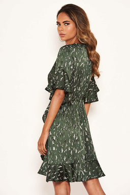 Green Printed Full Wrap Mini Dress