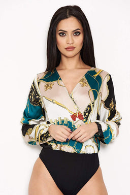 Green Printed Wrap Bodysuit