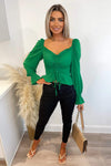 Green Shirred Back Milkmaid Top