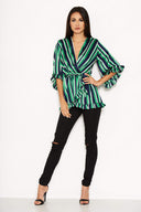 Green Striped Frill Tie Top