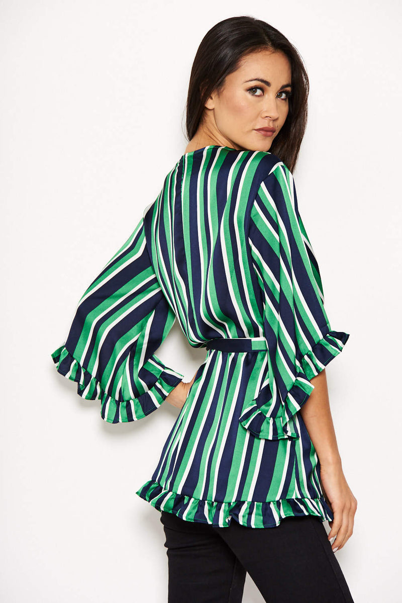 Green Striped Frill Tie Top