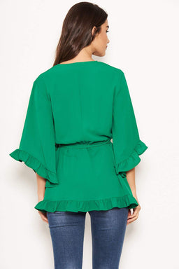 Green Wrap Frill Top