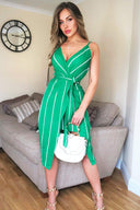 Green Pin Stripe Wrap Overlay Dress