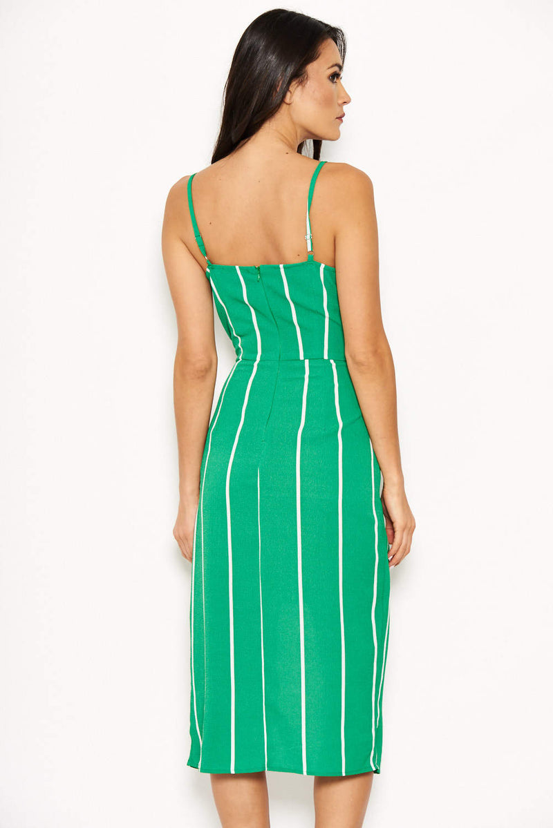 Green Pin Stripe Wrap Overlay Dress