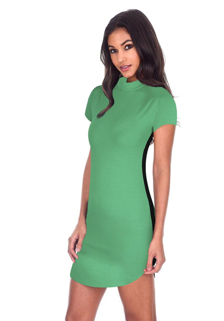 Green Mini Dress With Black Panel Detailing