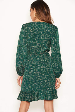 Green Polka Dot Frill Hem Dress