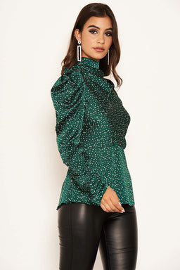 Green Spotty Puff Sleeve Top
