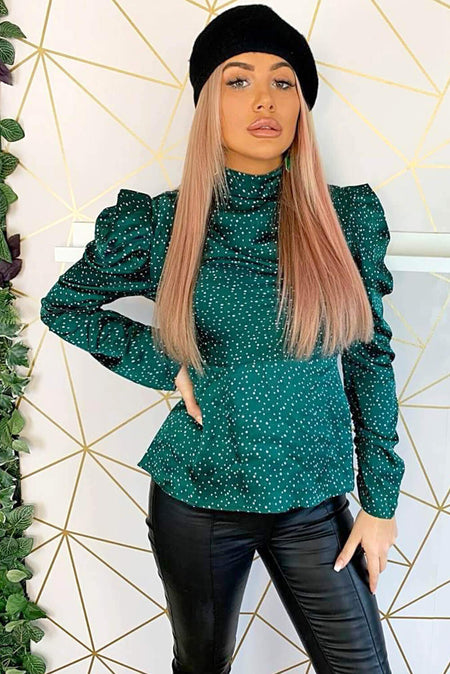 Green Spotty Puff Sleeve Top