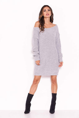 Grey Boatneck Longline Jumper