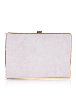 Grey Box Suede Clutch with Gold Detail