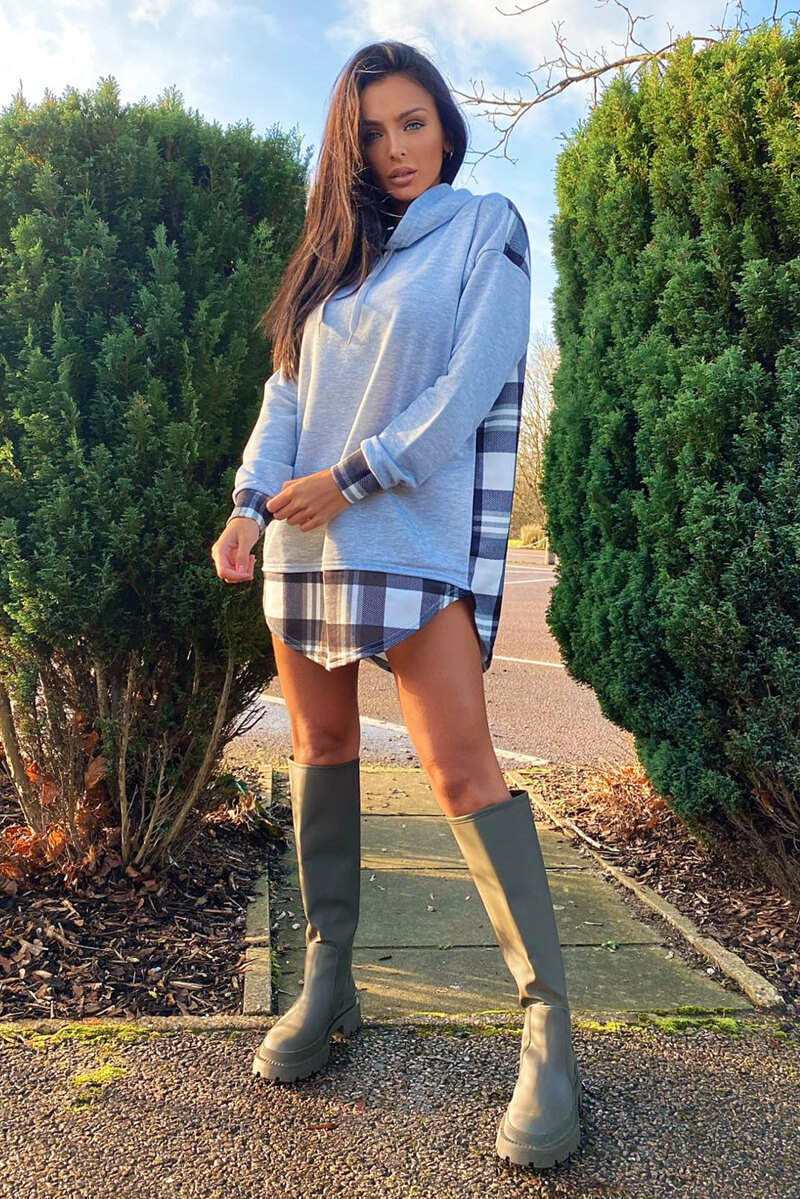 Grey Check Back Hoodie