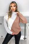 Grey Colour Block Roll Neck Knitted Jumper