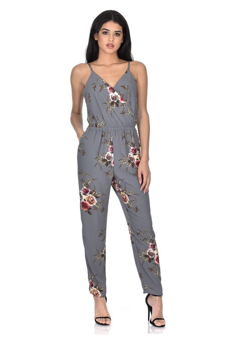 Grey Floral Printed Jumpsuit