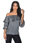 Grey Off The Shoulder Frill Top