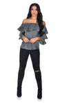 Grey Off The Shoulder Frill Top