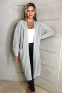 Grey Oversized Midi Length Cardigan