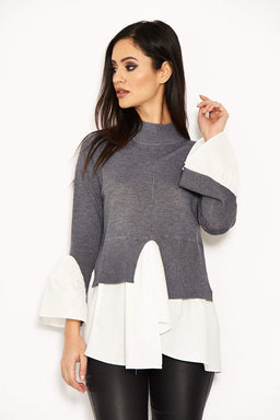 Grey Polo Neck Shirt Jumper
