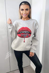 Grey Red Lips Sweatshirt