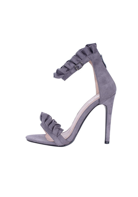 Grey Ruffle Detail Stilletto Heels