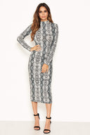 Grey Snake Print Bodycon Midi Dress