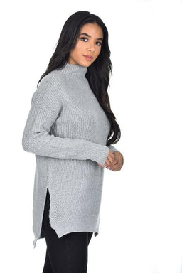 Grey High Neck Side Split Jumper